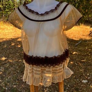 Heart moon Star sheer romantic renaissance top with lace, velvet and netting M